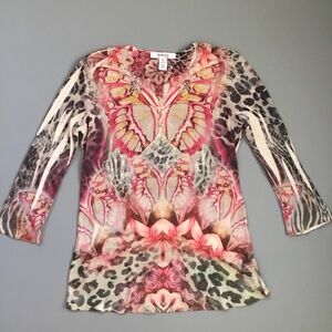STYLE & CO Butterfly Embellished Fairy Boho Top Ribbed